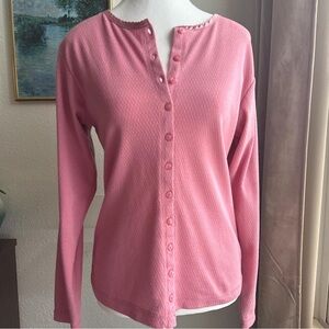 Vintage Pointelle Button Up Long Sleeve Cardigan Top